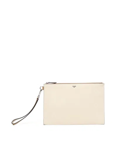 Fendi Shadow Flat Pouch In Neutral
