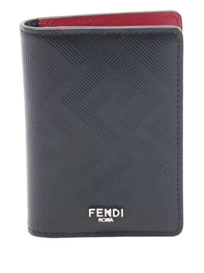 Pre-owned Fendi Shadow Leather Card Case In Black