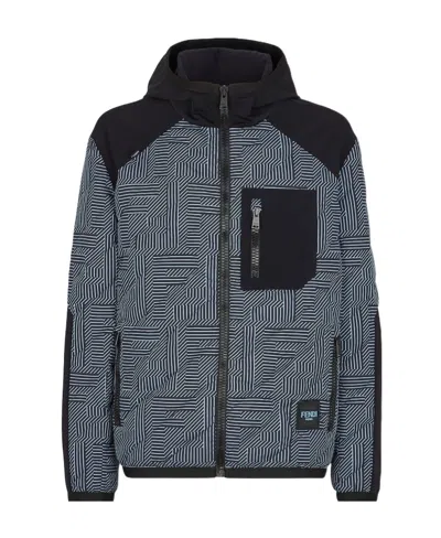 Fendi Shadow-print Panelled Down Jacket In Black