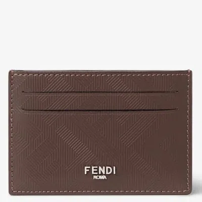 Fendi Shadow Slim Leather Card Holder In ["brown"]
