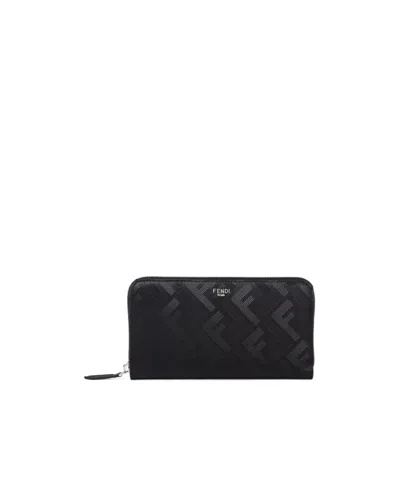 Fendi Shadow Zip Around Black And Red Leather Wallet