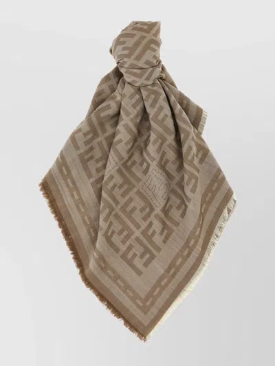 Fendi Shawl Square Fringed Edged In Beige