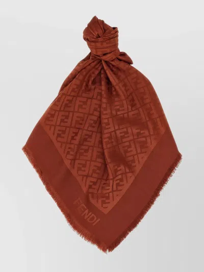 Fendi Shawl Square Fringed Edges In Brown