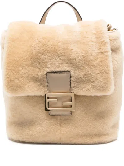 Fendi Shearling Backpack In Neutral