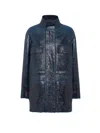 Fendi High-neck Leather Jacket In Blue