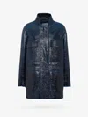 Fendi High-neck Leather Jacket In Blue