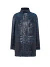 Fendi High-neck Leather Jacket In Blue