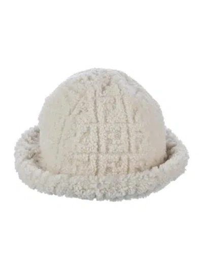 Pre-owned Fendi Shearling Bowlers Hat In White