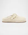 Fendi Shearling Buckle Sabot Mules In F1r8q Latte Creme Brule