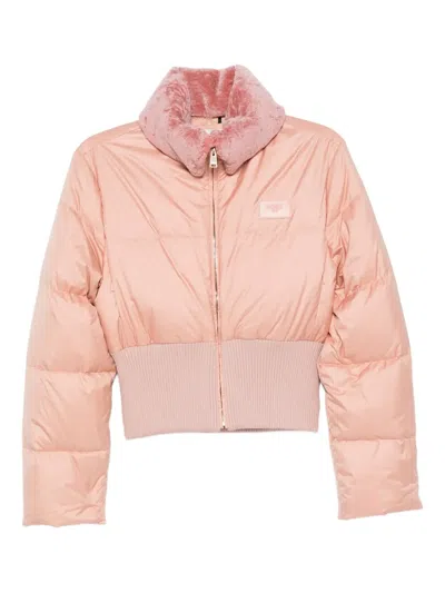 Fendi Shearling-collar Padded Jacket In Pink