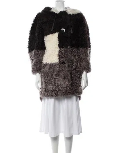 Pre-owned Fendi Shearling Colorblock Pattern Faux Fur Coat In Purple