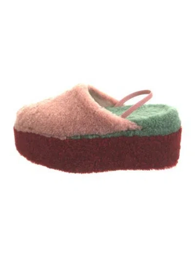 Pre-owned Fendi Shearling Colorblock Pattern Slingback Flats