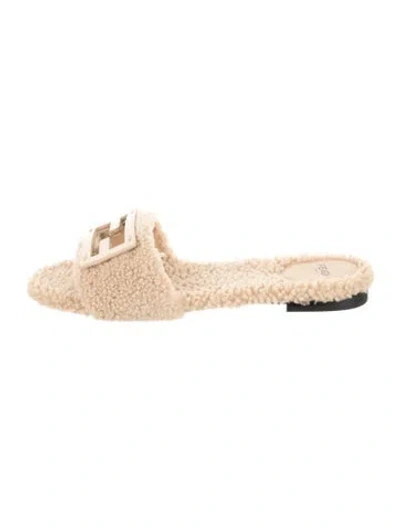 Pre-owned Fendi Shearling Fur Trim Slides In Neutrals