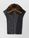 Fendi Women Black Sleeveless Shearling Jacket With Buckled Spread Collar In Leather And Fur Woman In Black