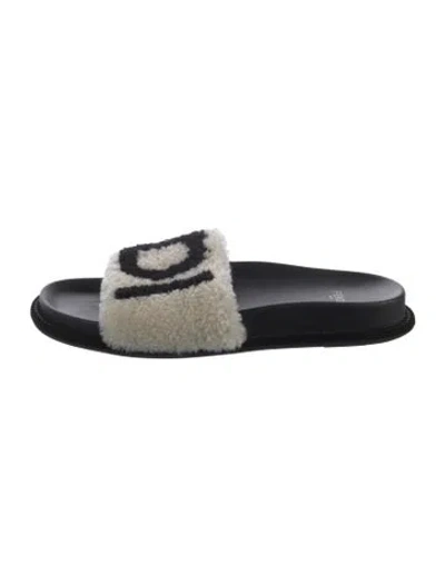 Pre-owned Fendi Shearling Graphic Print Slides In Black