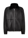 Fendi Men Black Shearling Jacket With Dropped Shoulders And Ff Patch On The Rear In Leather Man In Black