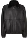 Fendi Men Black Shearling Jacket With Dropped Shoulders And Ff Patch On The Rear In Leather Man In Animal Print