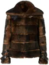 Fendi Women Color Pequin Motif Fur Aviator Jacket In Brown
