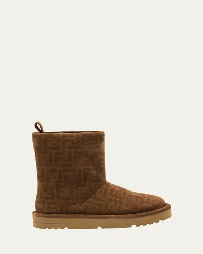 Fendi Shearling-lined Ff Embossed Leather Ski Boots In Tabacco Latte