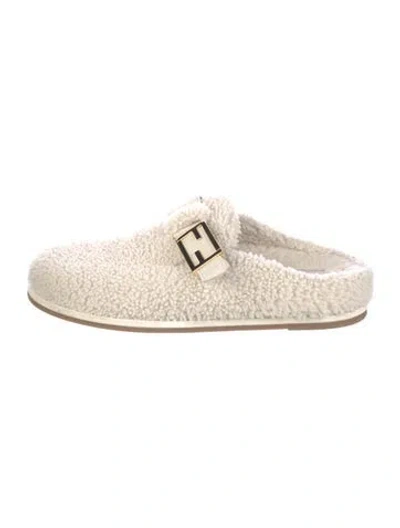 Pre-owned Fendi Shearling Mules In Neutral
