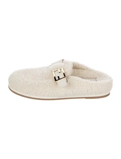 Pre-owned Fendi Shearling Mules In Neutrals