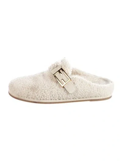 Pre-owned Fendi Shearling Patterned Slides In Neutral
