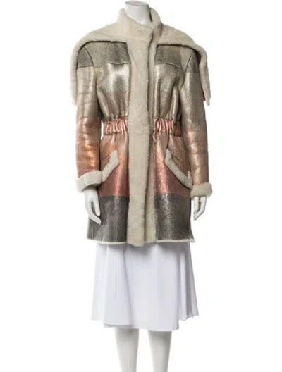 Pre-owned Fendi Shearling Printed Faux Fur Coat In Silver