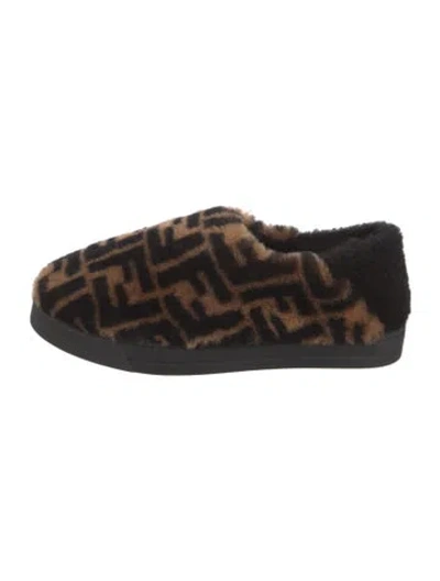 Pre-owned Fendi Shearling Printed Flats In Brown