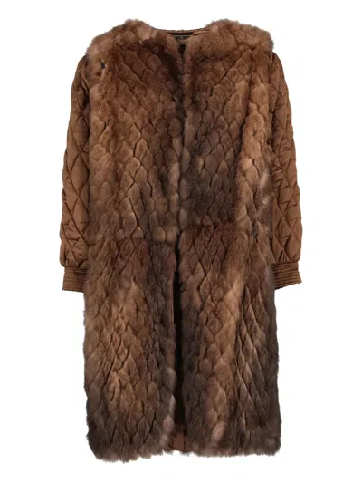 Pre-owned Fendi Shearling Quilted Coat In Brown