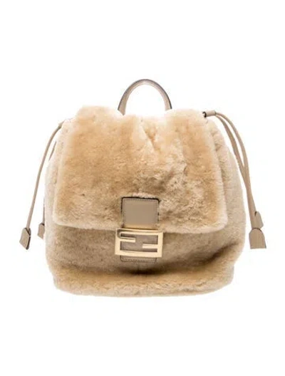 Pre-owned Fendi Shearling Shearling Backpack Medium 2025 In Gray