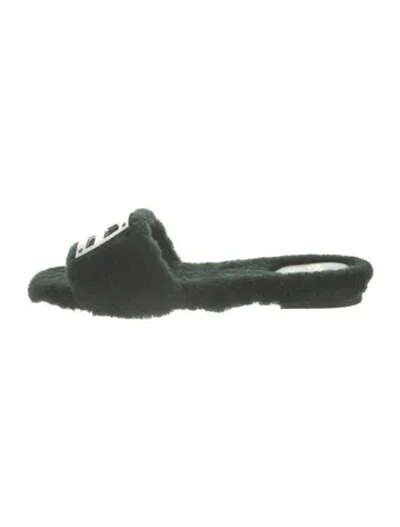 Pre-owned Fendi Shearling Slides In Green