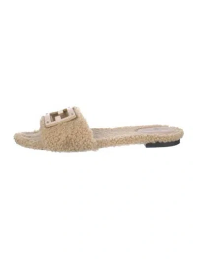 Pre-owned Fendi Shearling Slides In Neutrals