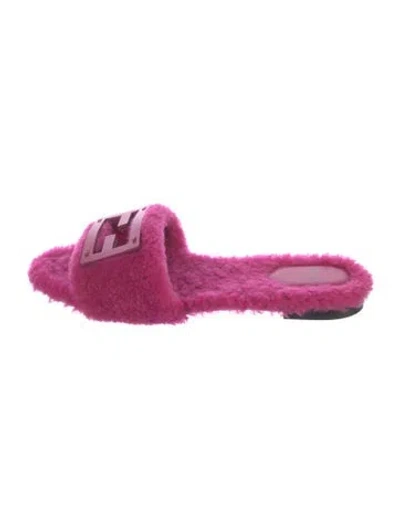 Pre-owned Fendi Shearling Slides In Pink