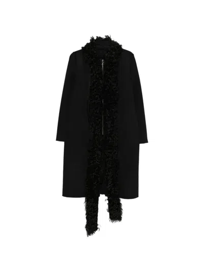 Fendi Shearling-trim Coat In Black