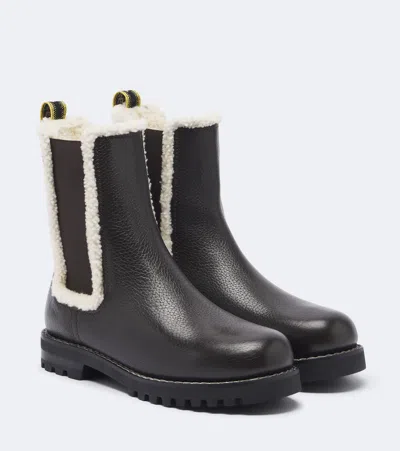 Fendi Shearling-trimmed Leather Chelsea Boots In Black