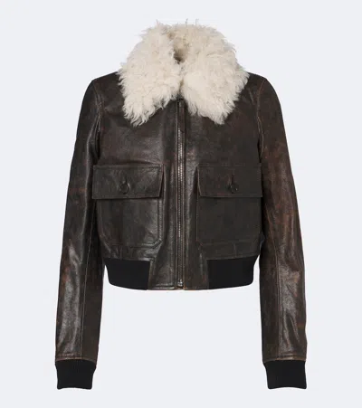 Fendi Shearling-trimmed Leather Jacket In Brown