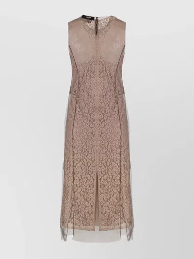 Fendi Sheer Panels Layered Lace Midi Dress In Brown