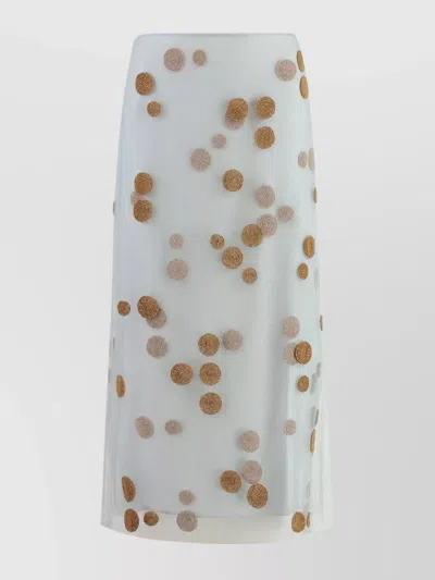 Fendi Sheer Tulle Midi Skirt With Metallic Embroidery In Aquifer