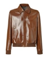 Fendi Leather Jacket Collared Design Front Pockets In Brown