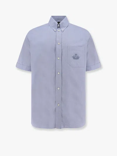 Fendi Logo Embroidered Short Sleeved Shirt In Blue