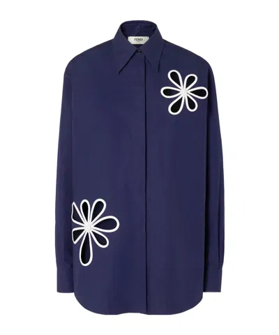 Fendi Poplin Shirt With Cut-out Details In Blue
