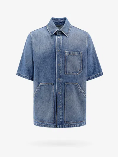 Fendi Short-sleeved Denim Shirt In Blue