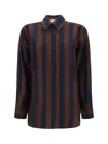 Fendi Pequin-stripe Silk Shirt In Cocoa/navy