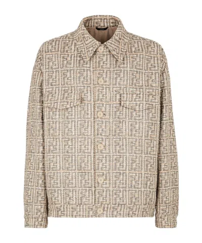 Fendi Shirt Collar Long-sleeved Jacket In Nude