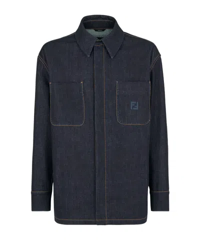FENDI FENDI LOGO EMBROIDERED DENIM JACKET