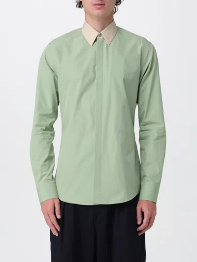Fendi Contrast-collar Logo-embroidered Shirt In Green