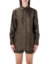 Fendi Ff Silk Jacquard Oversized Shirt In Brown