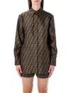 Fendi Ff Silk Jacquard Oversized Shirt In Brown