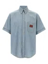 Fendi Collared Shirt With Pocket And Short Sleeves In Blue