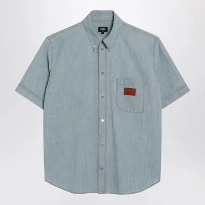 Fendi Shirt In Light Blue Chambray Men
